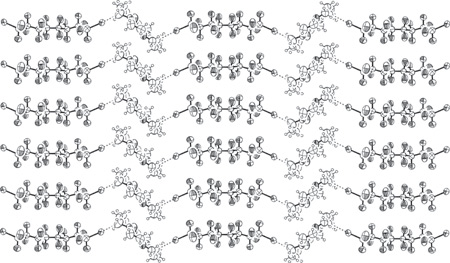 Partial view of the crystal packing of the supramolecular architecture formed by K.2.2. and 1,8-diiodioperfluorooctane. PFC and HC segregation results in a layered structure.