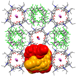 Homochiral supramolecular complex containing fluorous double helices (see structure: Ba pink, I purple, F green, O red, N blue, C gray; one double helix in red and yellow).